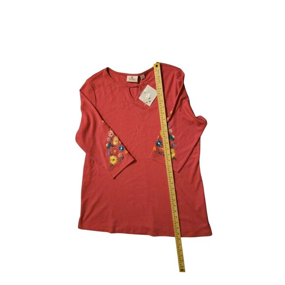 Quaker Factory NWT Pink L Embroidered Sleeve Boho Bohemian Cottage Core - Picture 4 of 5